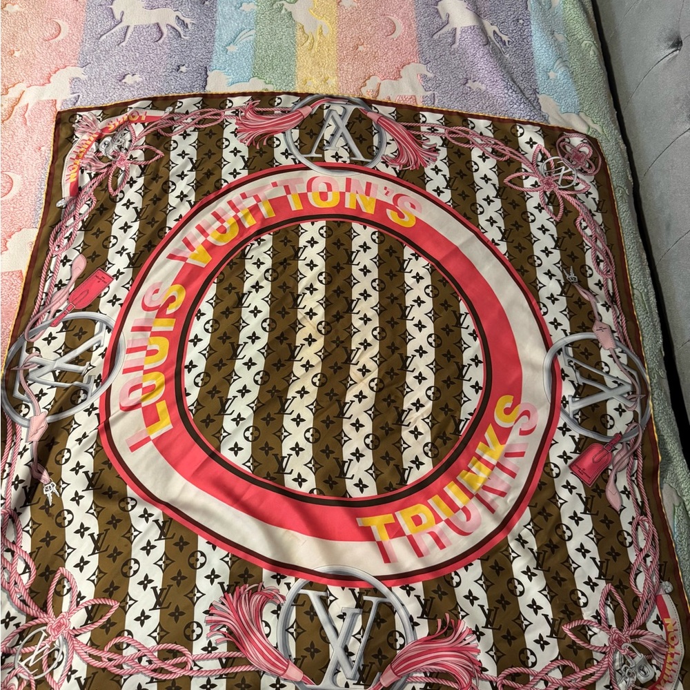 Louis Vuitton Brown and Pink XL Trunks Scarf